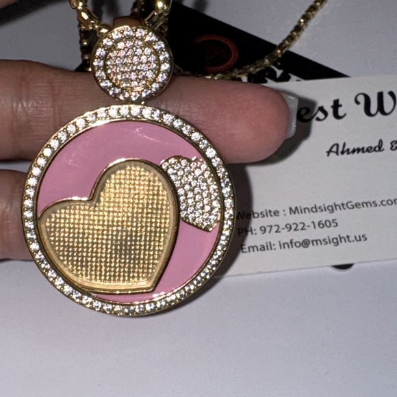 Gold and Pink Custom Made Picture Heart Pendant Gift For her, Keepsake Memorial - Picture 1 of 8